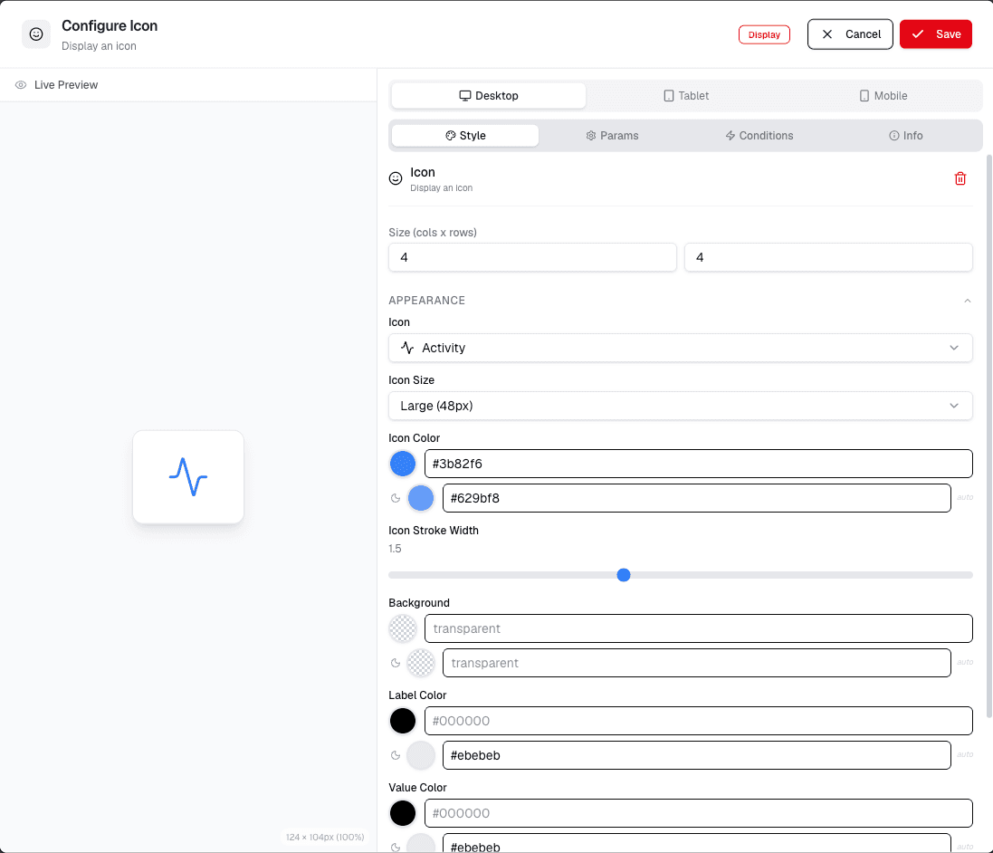 Icon widget configuration