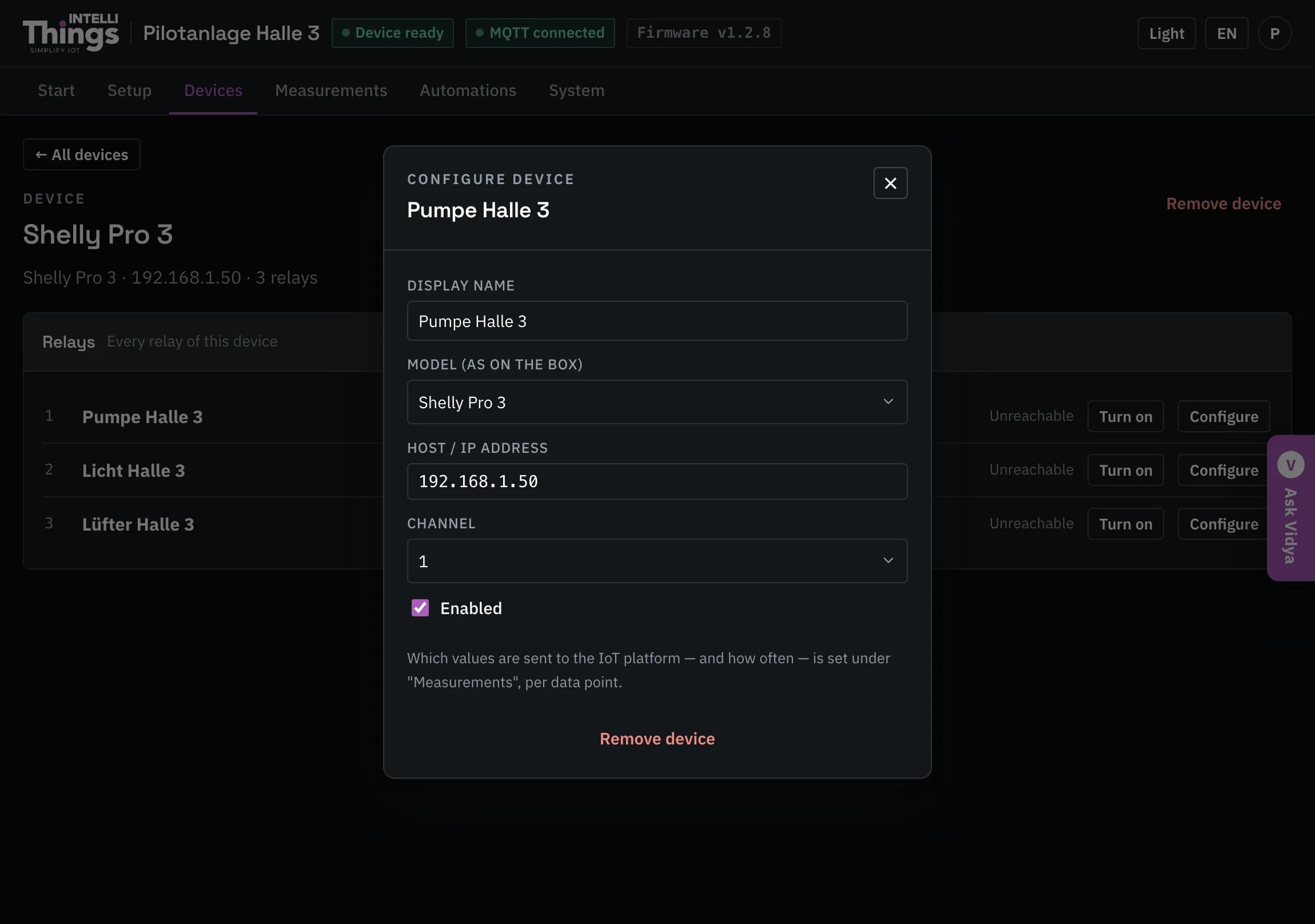 Shelly relay settings