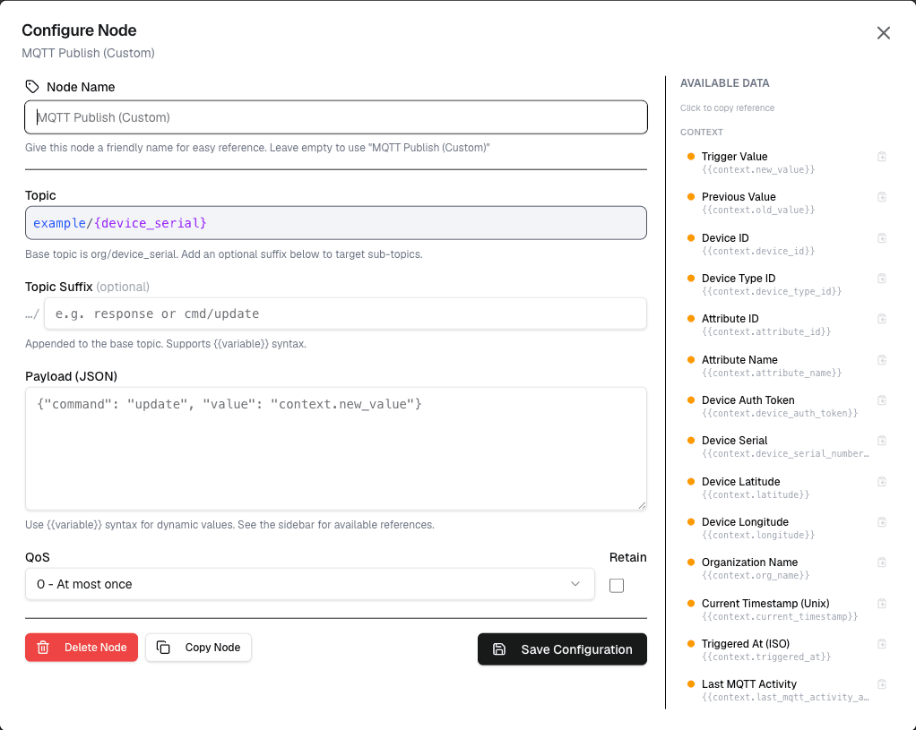 MQTT Publish Custom Screenshot