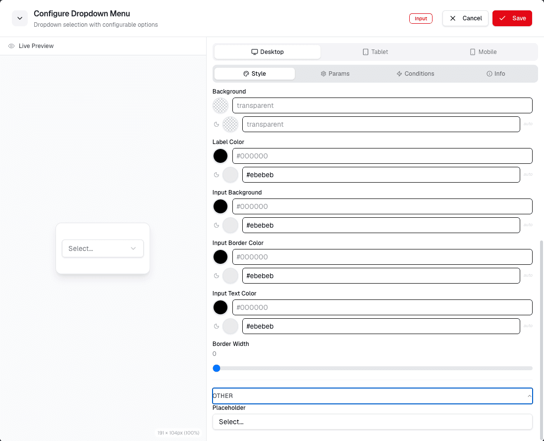 Configure Dropdown Menu